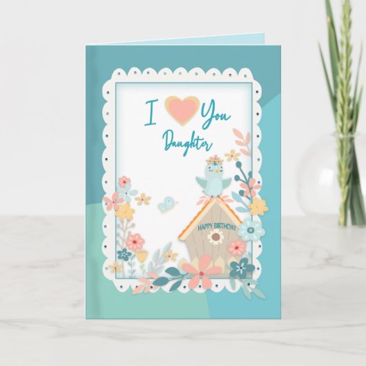 Geburtstag, Tochter, Aquarellvögel und Blume Karte (Vorderseite)
