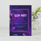 Geburtstag | Tropischer Neon Glow Geburtstag Einla Einladung (Stehend Vorderseite)