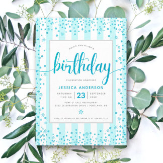Geburtstag Türkis moderne Glitter-Schrift Streifen Einladung