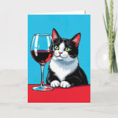 Geburtstag Tuxedo Katze mit Rotwein Karte (Vorderseite)