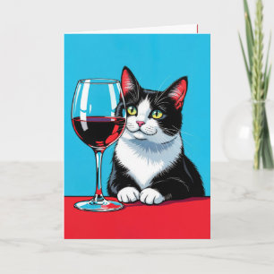 Geburtstag Tuxedo Katze mit Rotwein Karte