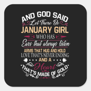 Geburtstag  Und Gott sagte Gelassen Es gibt Januar Quadratischer Aufkleber