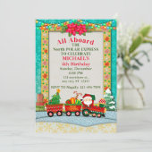 Geburtstag und Weihnachtsmann im Zug Einladung (Stehend Vorderseite)