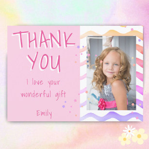 Geburtstag Vielen Dank Kinder Foto-Karte Pink Girl Dankeskarte