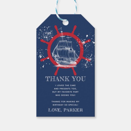 Geburtstag Vielen Dank, Nautical Blue Geschenkanhänger (Vorderseite)