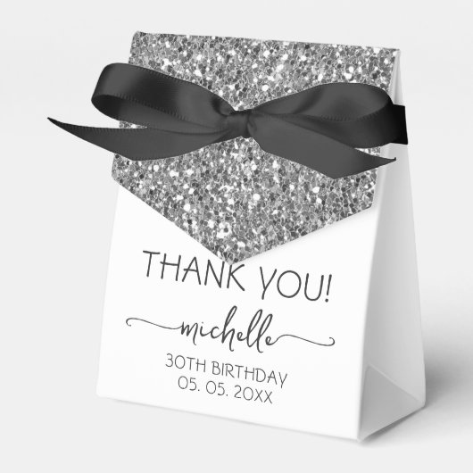 Geburtstag Vielen Dank, Silver Glitzer Monogram Sc Geschenkschachtel (Vorderseite)