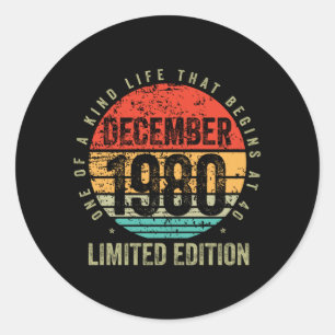 Geburtstag - Vintage Dezember 1980 Runder Aufkleber