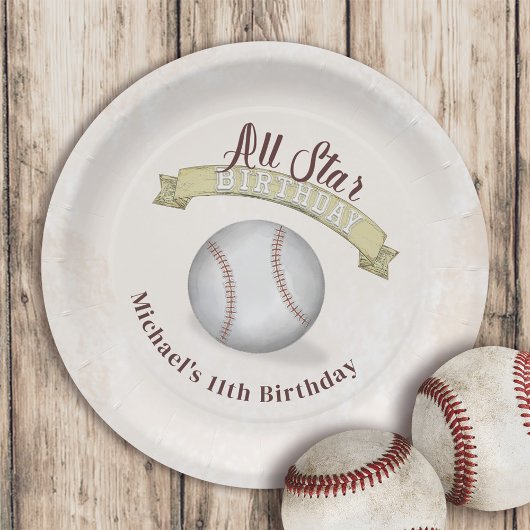 Geburtstag Vintage Whimsical Baseball All Star Par Pappteller