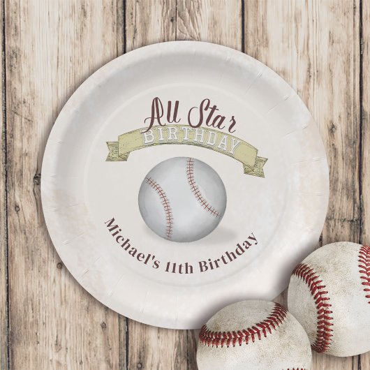 Geburtstag Vintage Whimsical Baseball All Star Par Pappteller