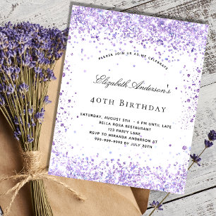 Geburtstag violetter Glitter Schrift Budget Einlad Flyer