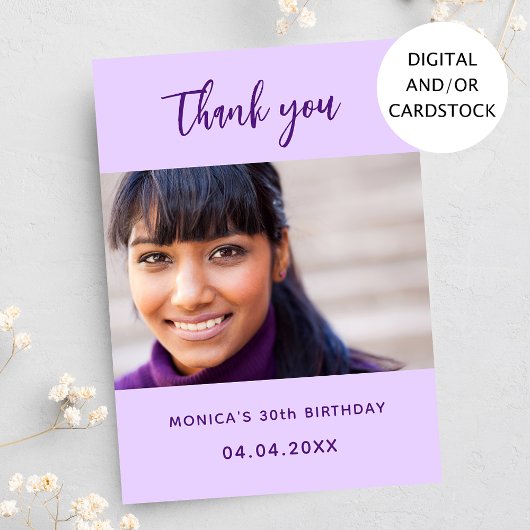 Geburtstag violettes Foto Dank Karte