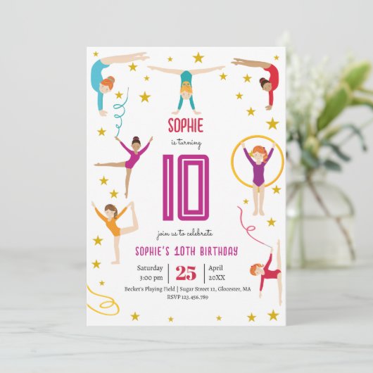 Geburtstag von Akrobatik und Gymnastik Einladung (Stehend Vorderseite)