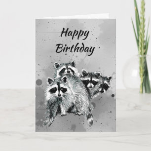 Geburtstag von der Gruppe Spaß Waschbär Tier Kunst Karte