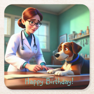 Geburtstag von Frau Veterinarian Rechteckiger Pappuntersetzer