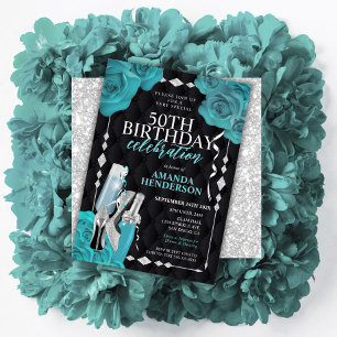 Geburtstag von Frauen in Türkis und Silber Einladung