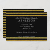 Geburtstag von Gold und Black Chic Stripes Einladung (Vorne/Hinten)