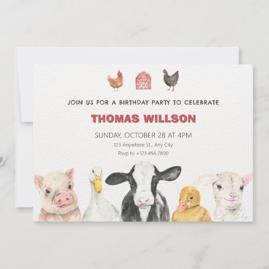 Geburtstag von Landtieren Einladung (Vorderseite)