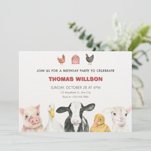 Geburtstag von Landtieren Einladung (Stehend Vorderseite)