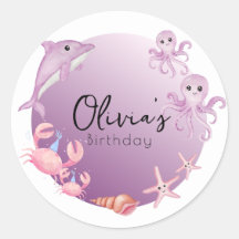 Geburtstag von lila Delphinen und Quallen