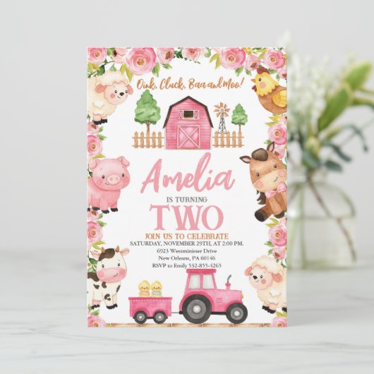 Geburtstag von Mädchen, Landtiere Einladung (Stehend Vorderseite)