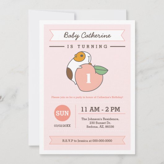 Geburtstag von Pfirsich und Guinea Einladung (Vorderseite)