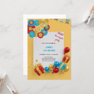 Geburtstag von RED, BLAUE, GELB UND GOLD Einladung