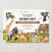 Geburtstag von Safari-Tieren Einladung (Vorne/Hinten)