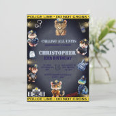 Geburtstag von Tieren in Polizei Uniform Einladung (Stehend Vorderseite)