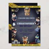 Geburtstag von Tieren in Polizei Uniform Einladung (Vorne/Hinten)