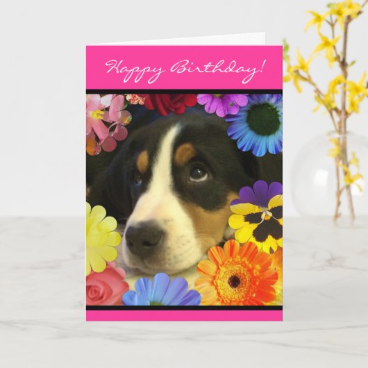 Geburtstag von Welpen Karte (Gelbe Blume)