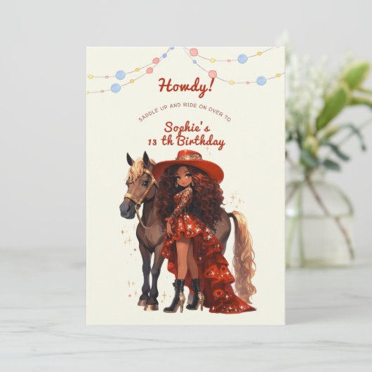 Geburtstag von Wild-West-Cowgirl Einladung (Stehend Vorderseite)