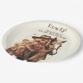 Geburtstag von Wild-West-Cowgirl Pappteller (Schrägansicht)