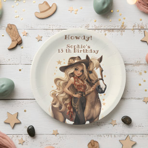 Geburtstag von Wild-West-Cowgirl Pappteller