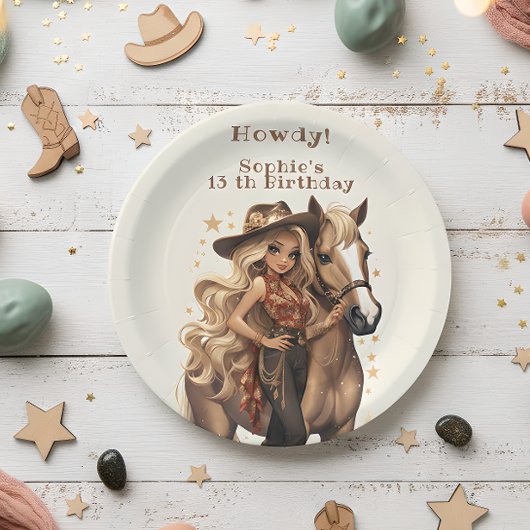 Geburtstag von Wild-West-Cowgirl Pappteller