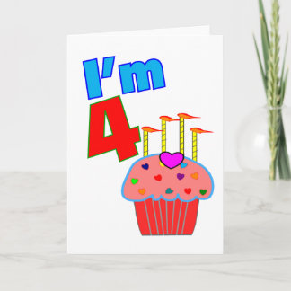 Geburtstag vor der Schule "I m 4" Adorable Cupcake Karte