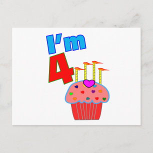 Geburtstag vor der Schule "I m 4" Adorable Cupcake Postkarte