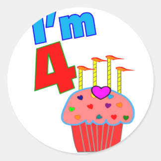 Geburtstag vor der Schule "I m 4" Adorable Cupcake Runder Aufkleber