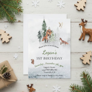 Geburtstag Winter Woodland Animal Fox Urlaub Einladung