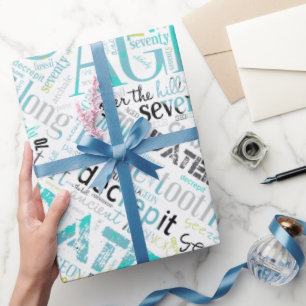 Geburtstag Word Cloud Seventy Blue ID266 Geschenkpapier