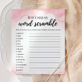 Geburtstag Word Scramble Rose Gold Party Game Card