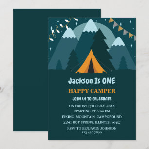 Geburtstag Zelt Eins Glücklicher Camper Berge Einladung
