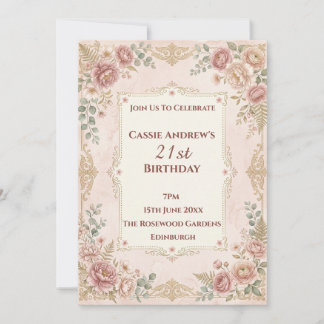Geburtstag zum Vintage-Blumen-Meilenstein Einladung