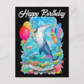 Geburtstagdolphin mit Geburtstagshut Postkarte (Vorderseite)