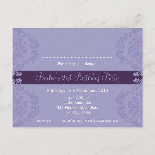 GEBURTSTAGLICHE EINLADUNG: Finesse 3 Einladungspostkarte (Rückseite)