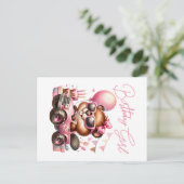 GEBURTSTAGMÄDCHEN - BEWEGEN IN EINEM PINKMONSTER POSTKARTE (Stehend Vorderseite)