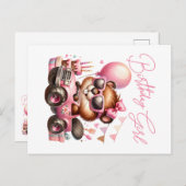 GEBURTSTAGMÄDCHEN - BEWEGEN IN EINEM PINKMONSTER POSTKARTE (Vorne/Hinten)