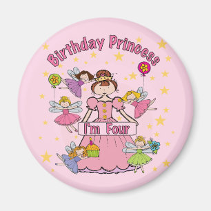 GeburtstagPrinzessin Ich bin vier T - Shirt und Ge Magnet