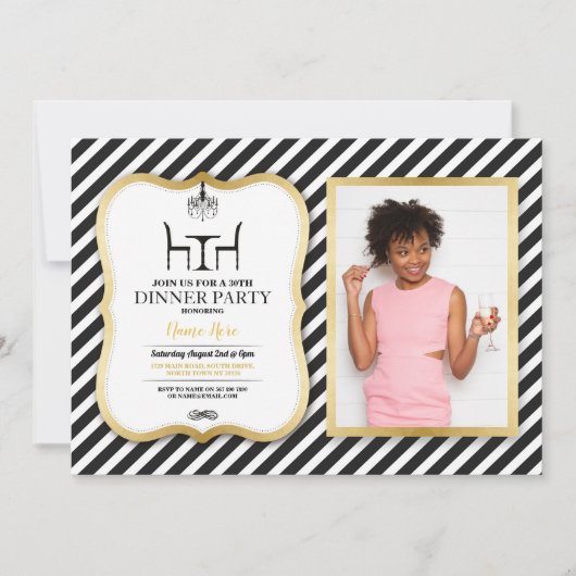 Geburtstags-Abendessen-Party-Goldeleganter Einladung (Vorderseite)