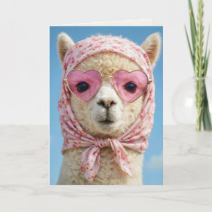 Geburtstags-Alpaka mit Kopfscarf und Sonnenbrille Karte