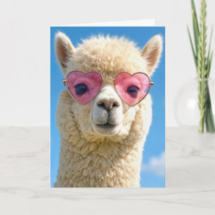 Geburtstags-Alpaka mit rosa herzförmiger Brille Karte